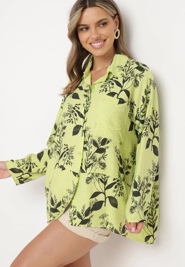 new collection Cămașă Verde din Viscoză cu Spate mai Lung Eframla