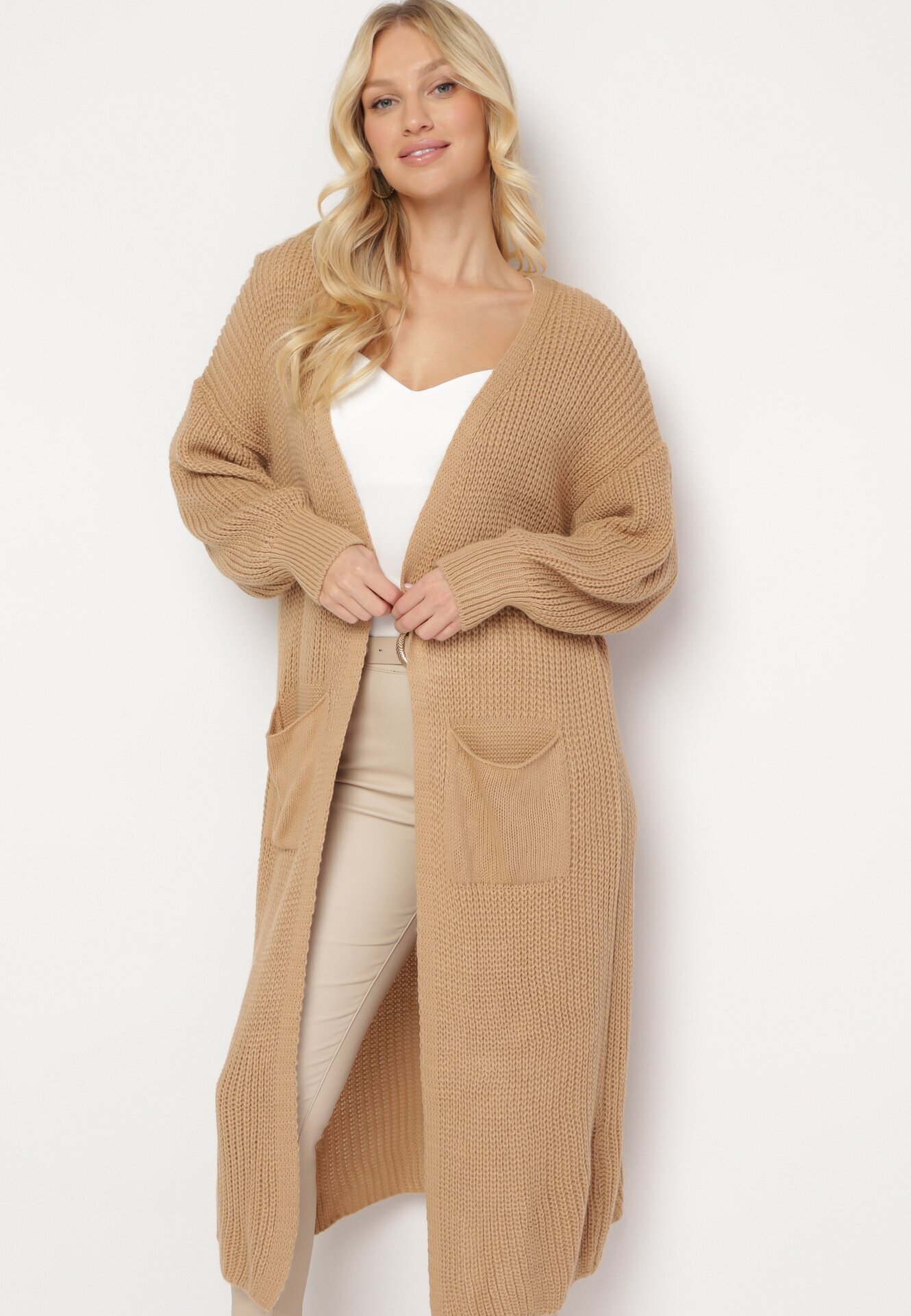 new collection Cardigan Lung Maro cu croială lejeră Mostiura