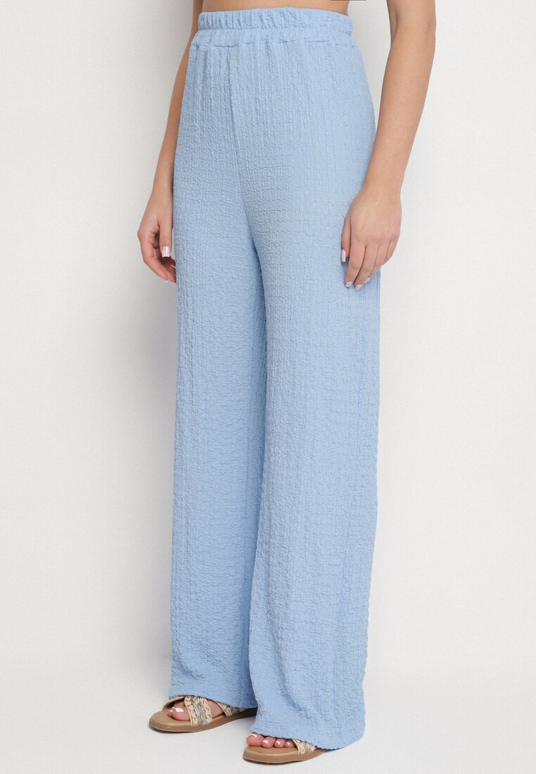 new collection Compleu Albastru Bluză fără mâneci Decorată cu broșe și Pantaloni largi Sadaniae