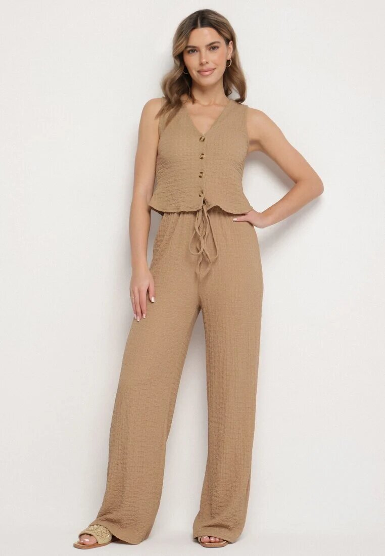 new collection Compleu maro Vestă cu decolteu în V și Pantaloni largi cu șnur Sadonelle