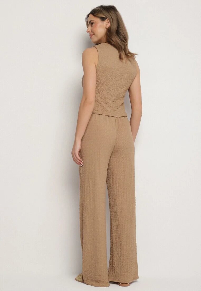 new collection Compleu maro Vestă cu decolteu în V și Pantaloni largi cu șnur Sadonelle