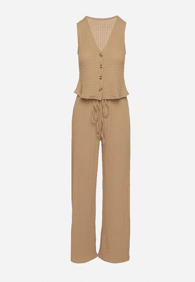 new collection Compleu maro Vestă cu decolteu în V și Pantaloni largi cu șnur Sadonelle