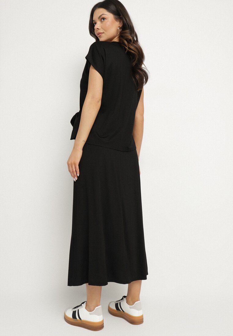 new collection Compleu Negru cu Viscoză Fustă și Bluză cu Legătură Davissael
