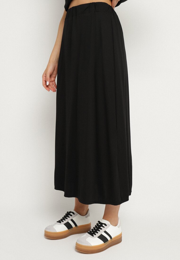 new collection Compleu Negru cu Viscoză Fustă și Bluză cu Legătură Davissael
