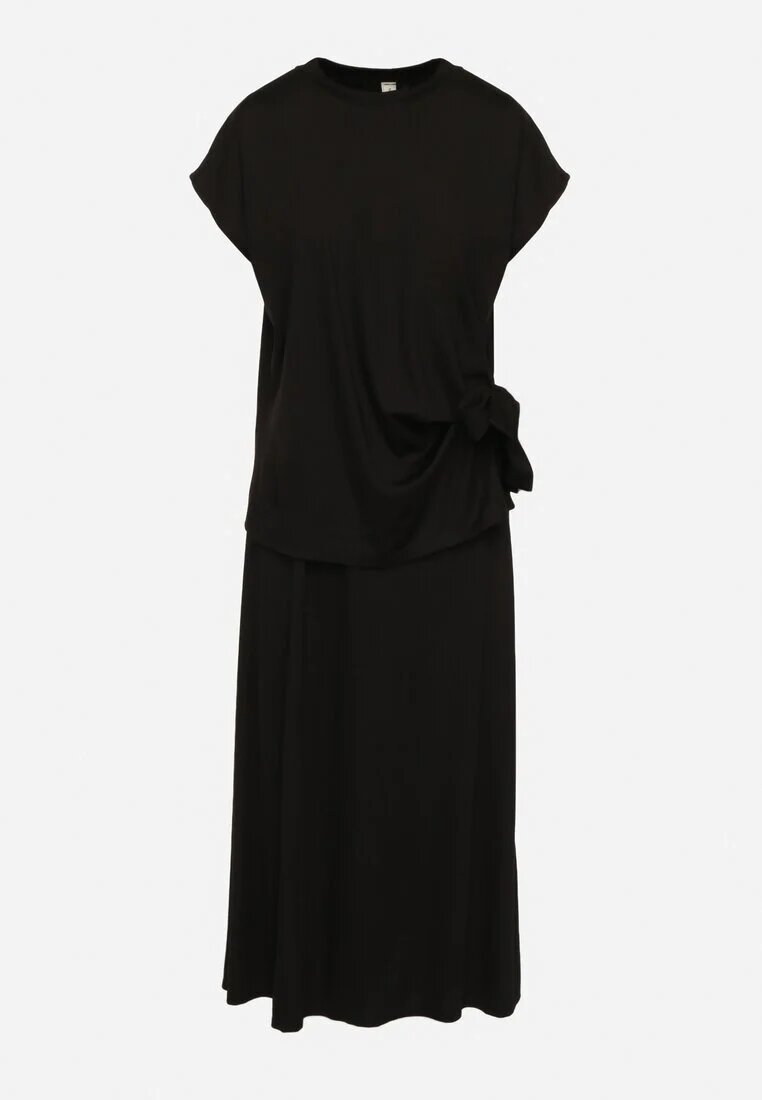 new collection Compleu Negru cu Viscoză Fustă și Bluză cu Legătură Davissael
