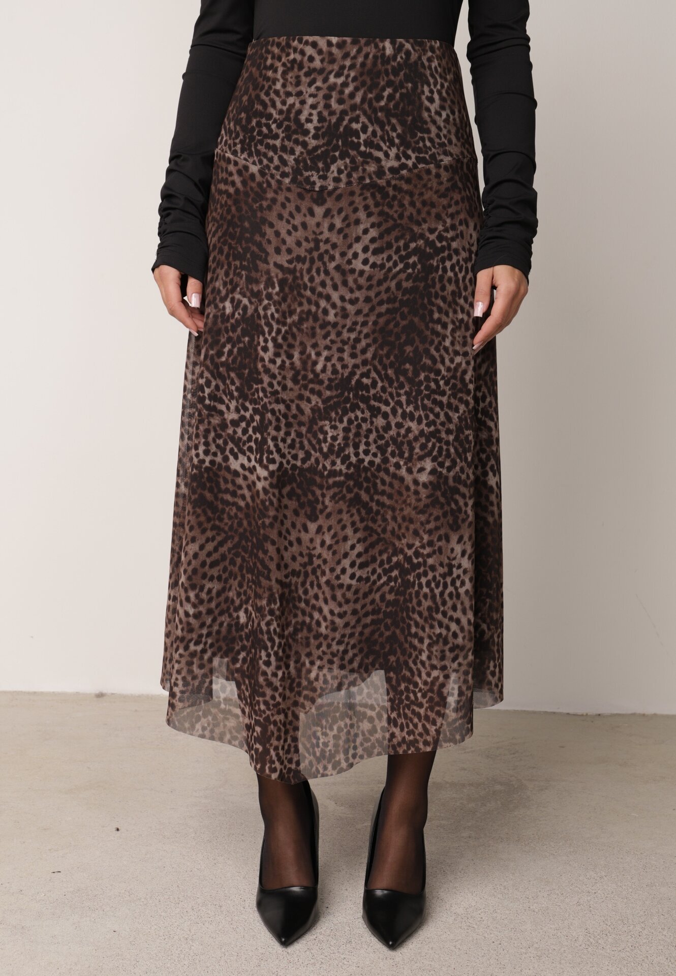 new collection Fustă din vâscoză din șifon cu imprimeu leopard și margine neregulată Pamenella Maro