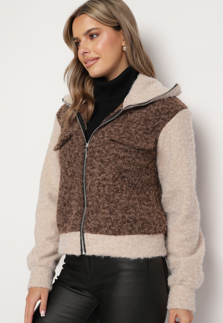 new collection Geacă de tranziție Maro din țesătură Boucle cu croi drept cu guler înalt Lilwanea