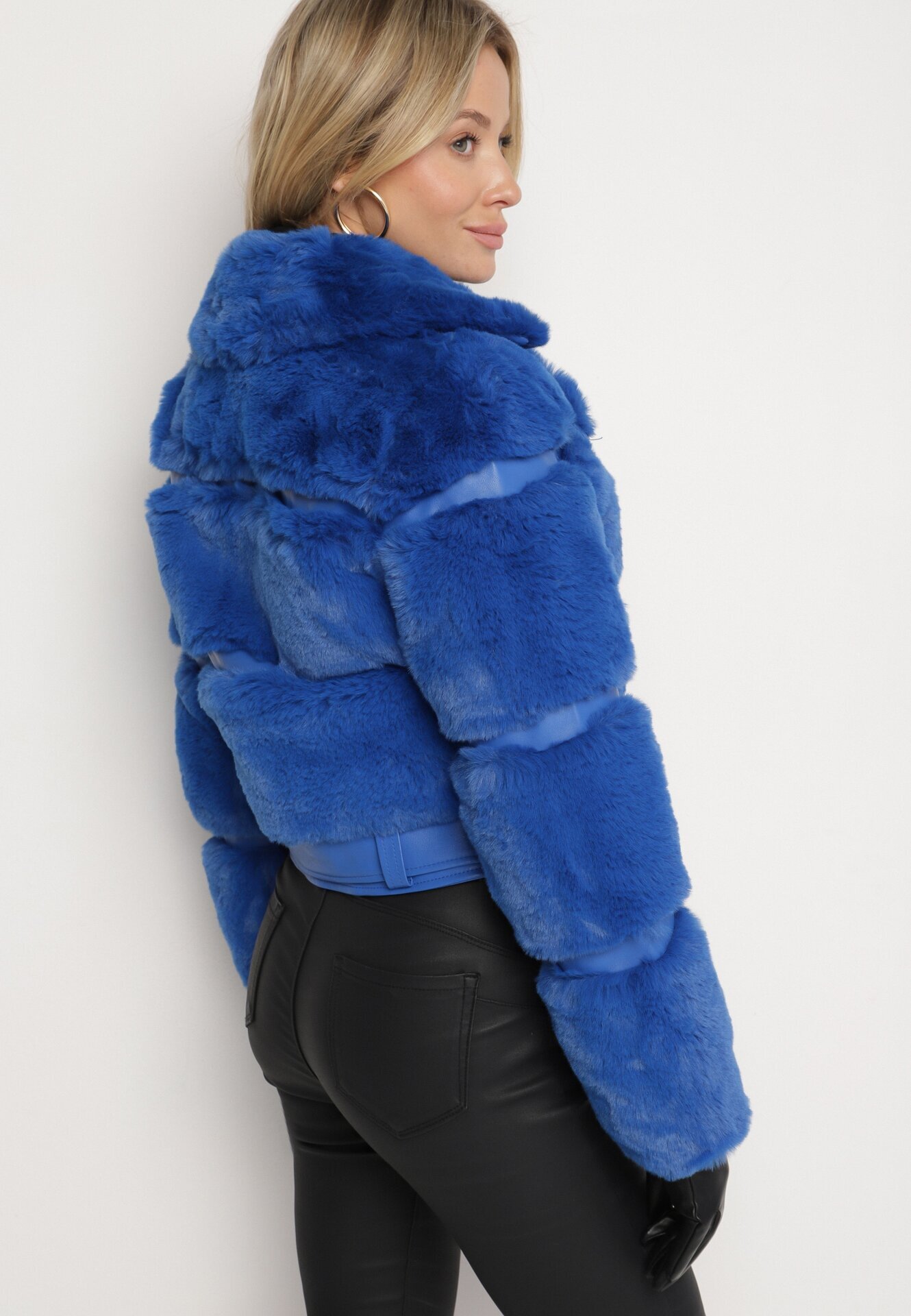new collection Jachetă de blană bleumarin cu curea decorativă Sirunis