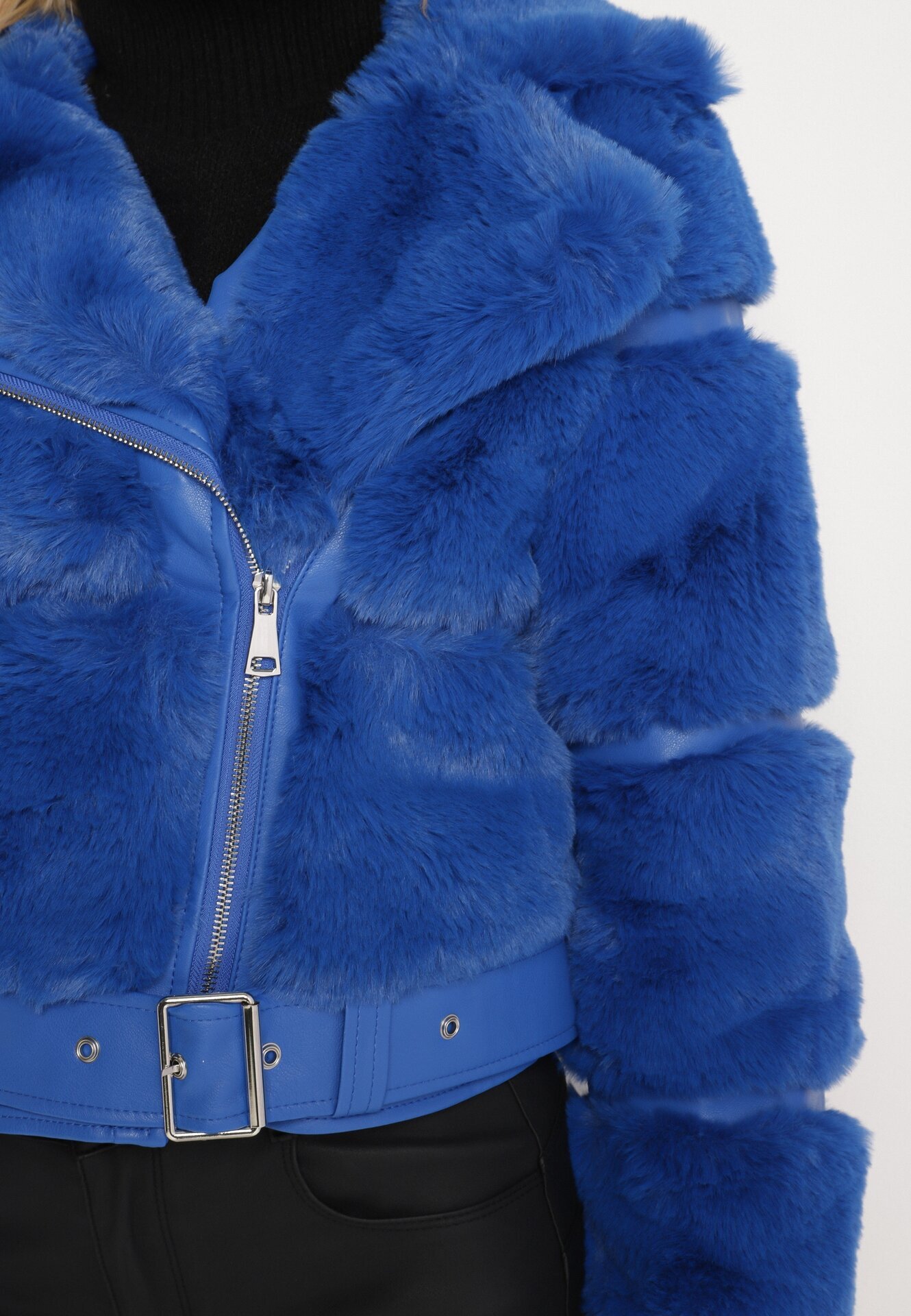 new collection Jachetă de blană bleumarin cu curea decorativă Sirunis