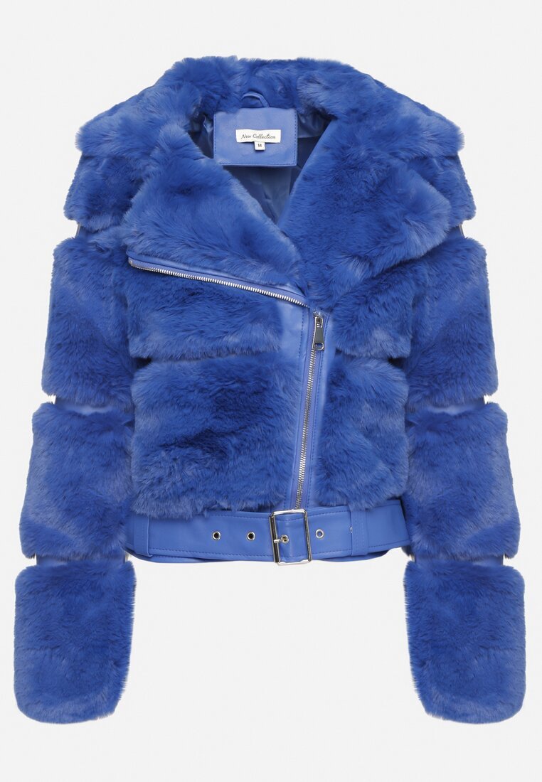 new collection Jachetă de blană bleumarin cu curea decorativă Sirunis