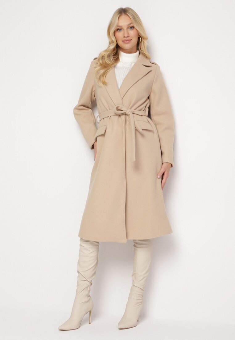 new collection Palton Bej deschis Lung Cămbrat cu Cordon Seraphette