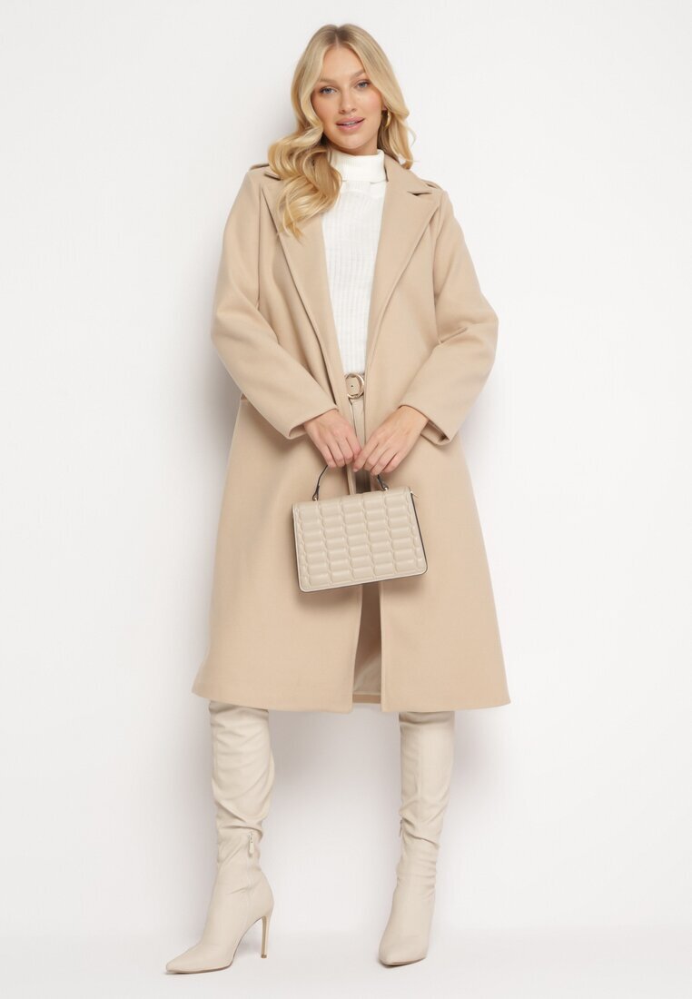 new collection Palton Bej deschis Lung Cămbrat cu Cordon Seraphette