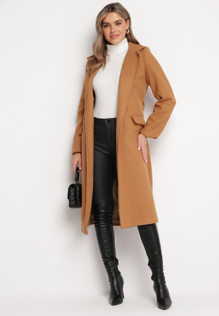 new collection Palton Bej închis Lung Cambrat cu Cordon Seraphette