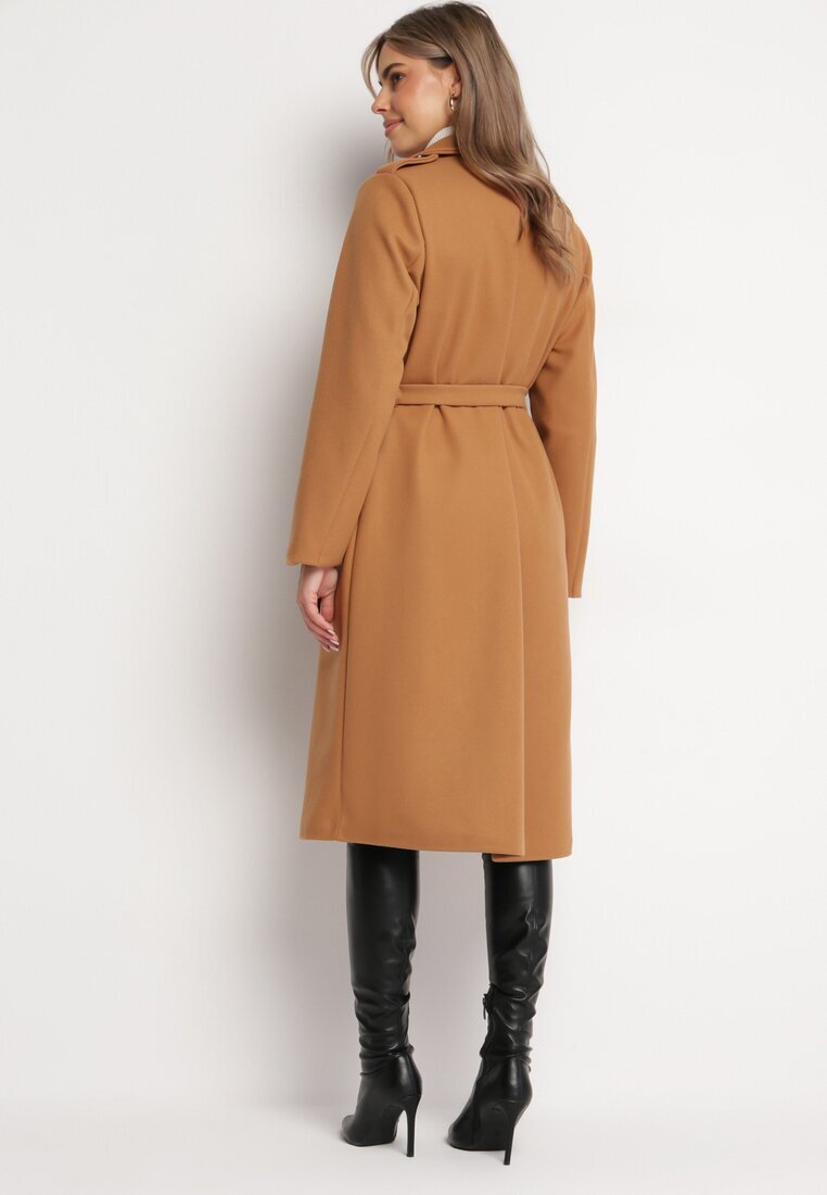 new collection Palton Bej închis Lung Cambrat cu Cordon Seraphette