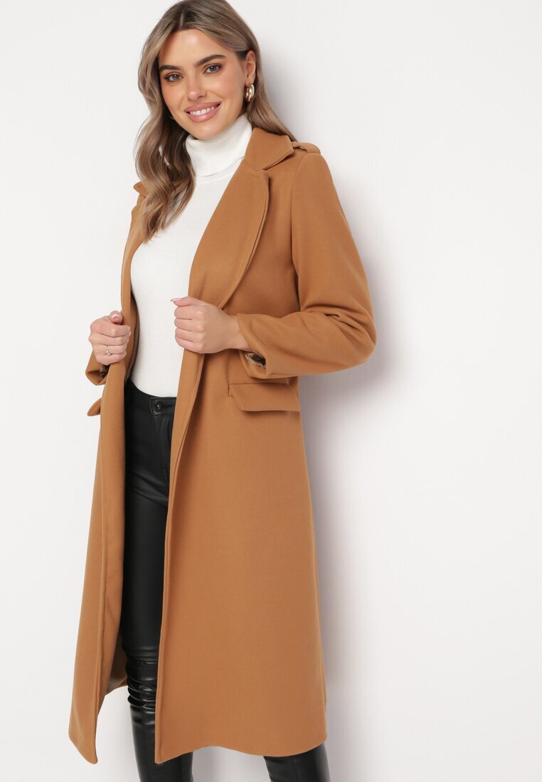 new collection Palton Bej închis Lung Cambrat cu Cordon Seraphette