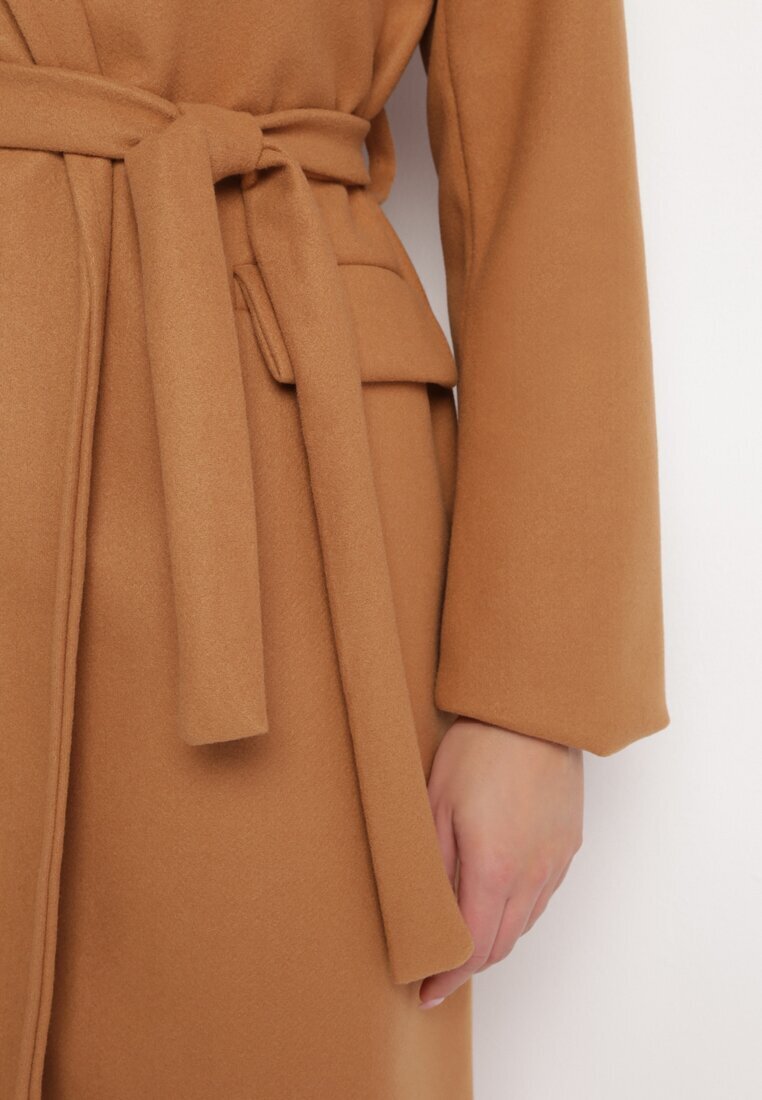 new collection Palton Bej închis Lung Cambrat cu Cordon Seraphette