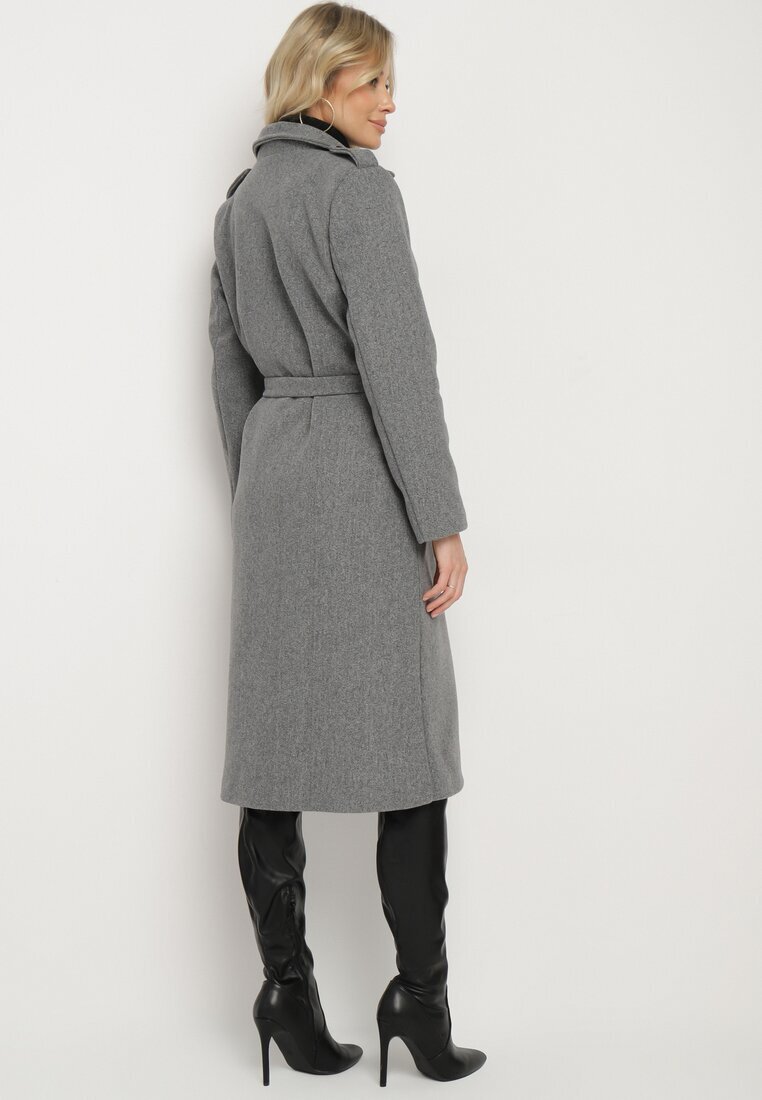 new collection Palton Gri închis Lung Cambrat cu cordon legat Seraphette