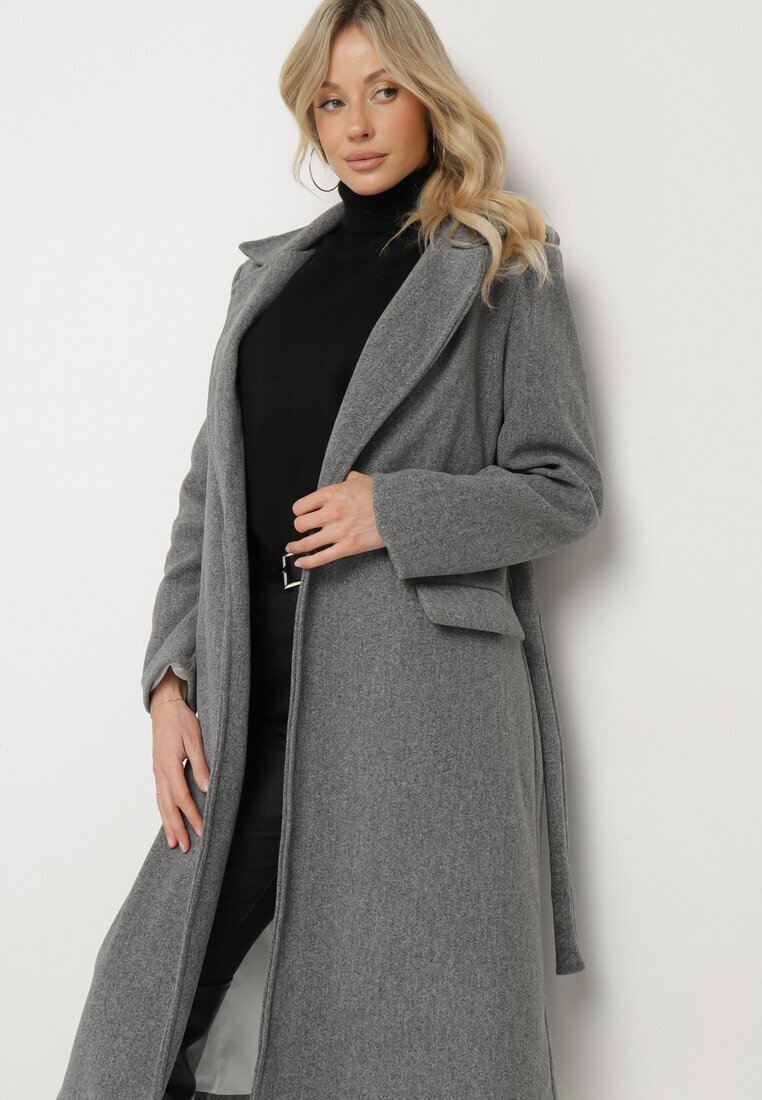 new collection Palton Gri închis Lung Cambrat cu cordon legat Seraphette