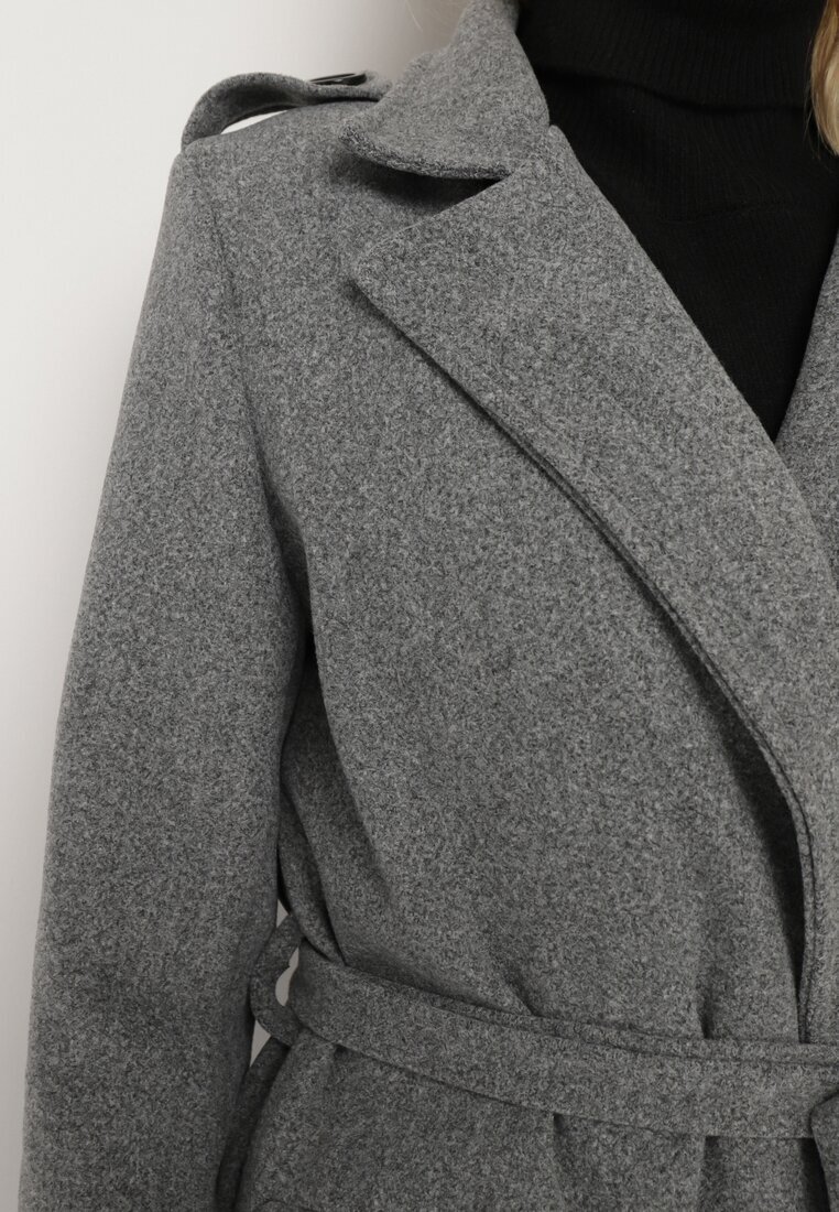 new collection Palton Gri închis Lung Cambrat cu cordon legat Seraphette