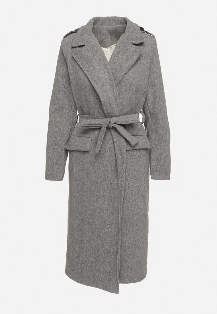 new collection Palton Gri închis Lung Cambrat cu cordon legat Seraphette