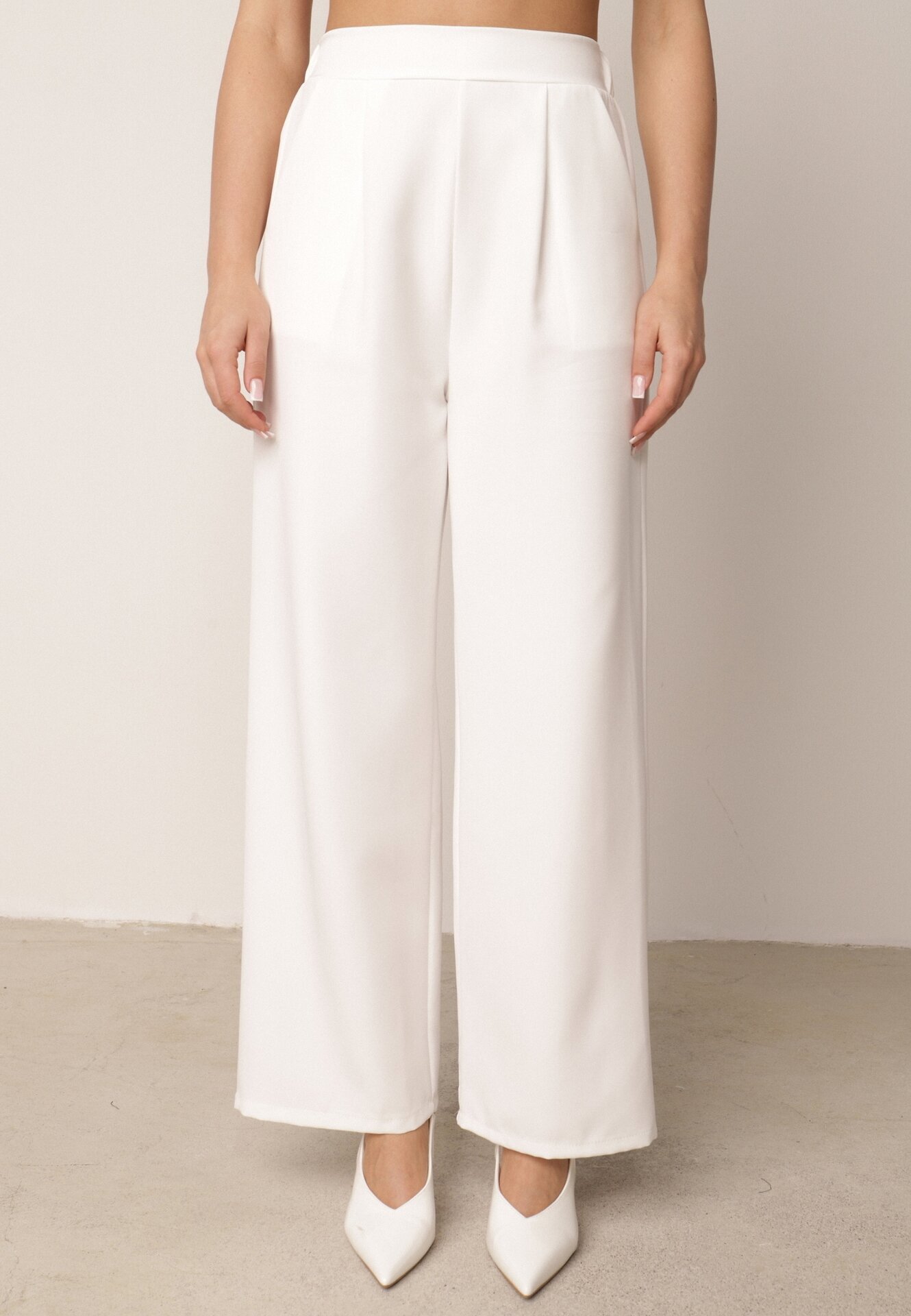 new collection Pantaloni Albi Eleganți cu Picioare Lărgi Kahinuni