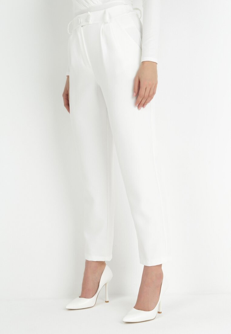 new collection Pantaloni Albi țigaretă cu talie înaltă și elastic în talie Elexis