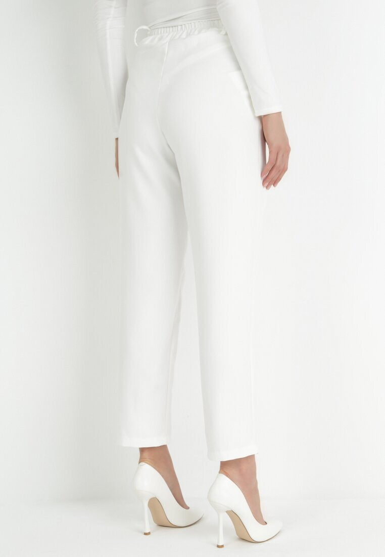 new collection Pantaloni Albi țigaretă cu talie înaltă și elastic în talie Elexis