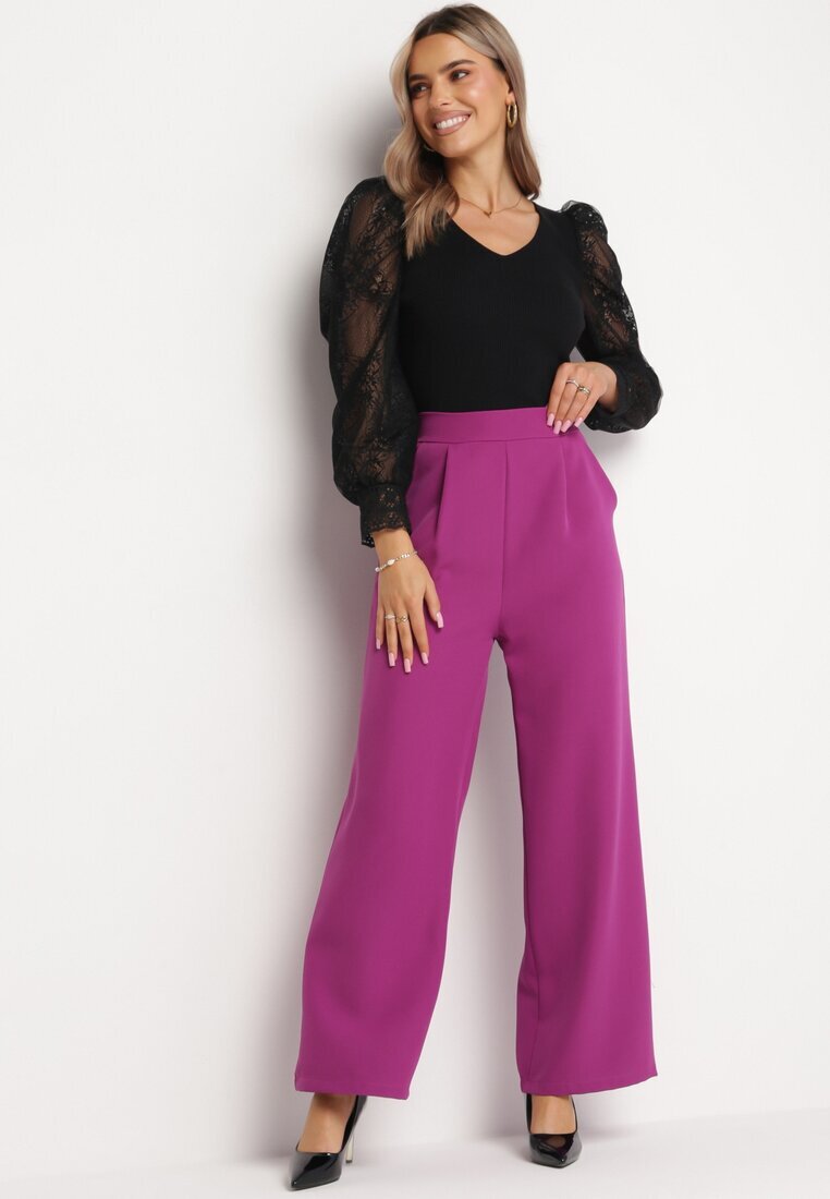 new collection Pantaloni Elegante Violet cu Croială Largă Kahinuni