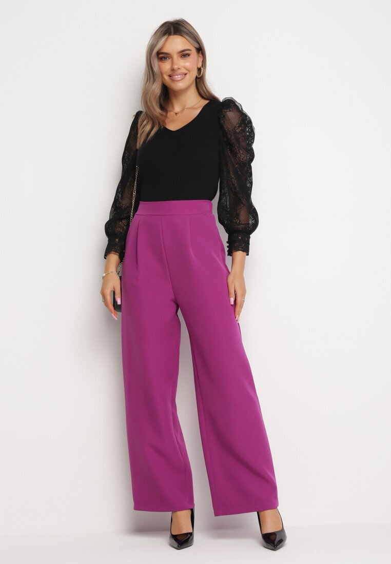 new collection Pantaloni Elegante Violet cu Croială Largă Kahinuni