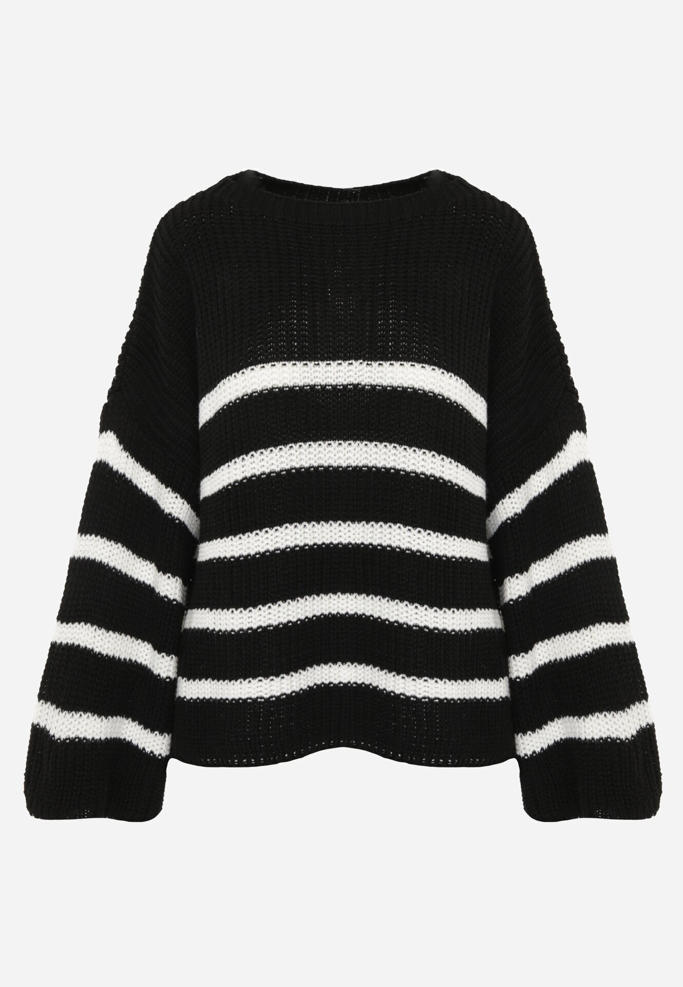 new collection Pulover Negru Tricotat cu mâneci lungi și largi în dungi Samsoni