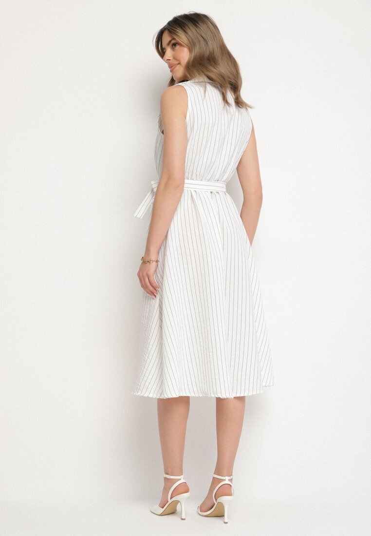 new collection Rochie Albă cu croi de cămașă Fără mâneci cu cordon legat Liriora