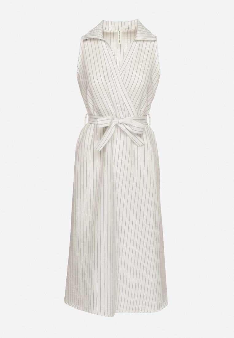 new collection Rochie Albă cu croi de cămașă Fără mâneci cu cordon legat Liriora