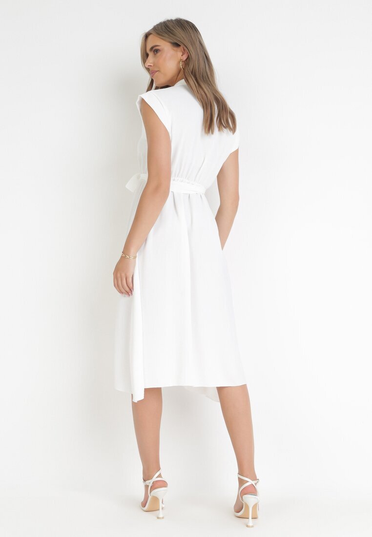 new collection Rochie Albă Midi Închisă cu nasturi cu cordon Alyssama