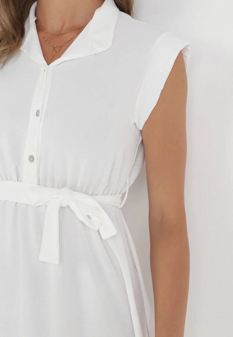 new collection Rochie Albă Midi Închisă cu nasturi cu cordon Alyssama