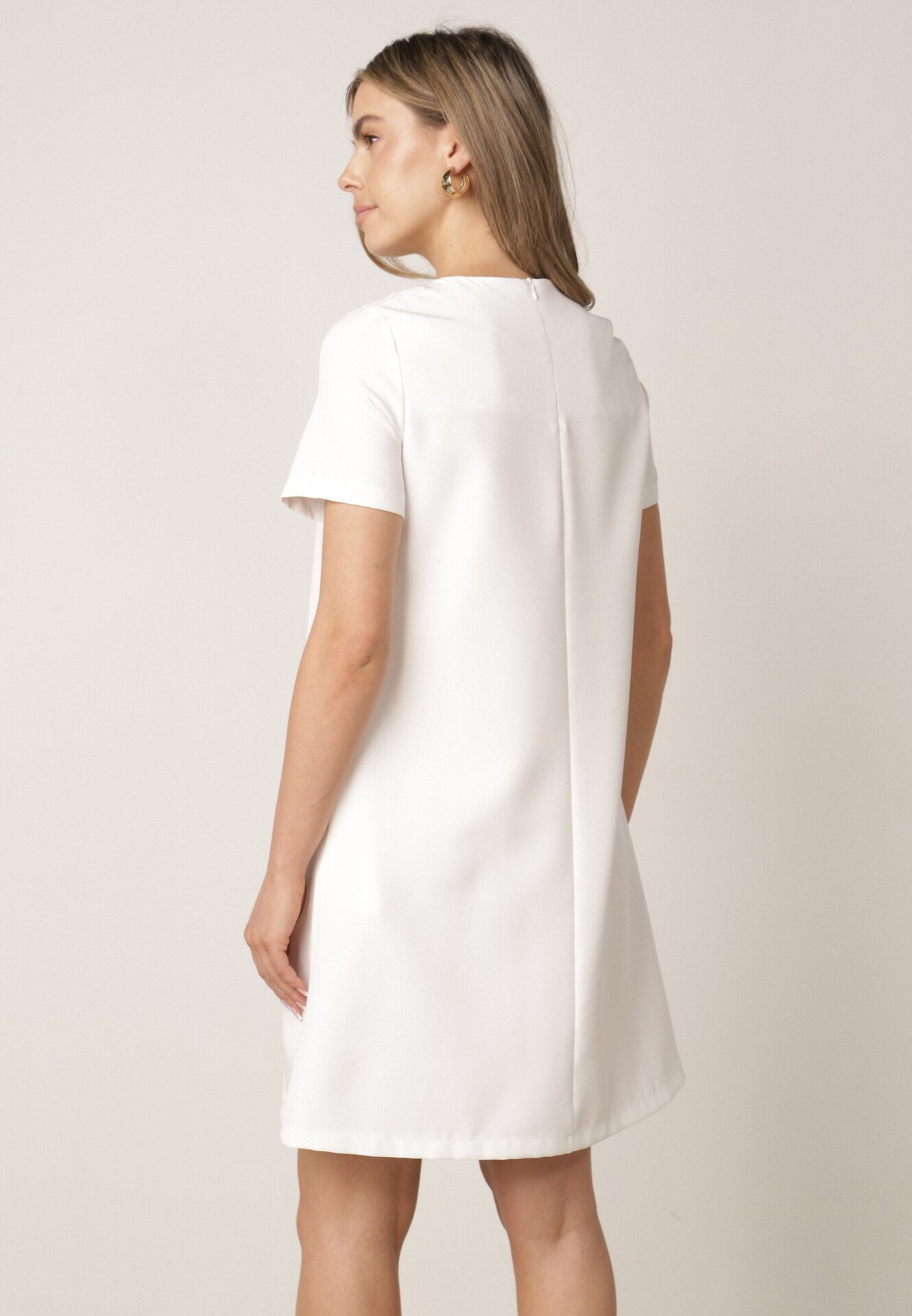 new collection Rochie Albă Trapezoidală Mini cu Buzunare Hreona