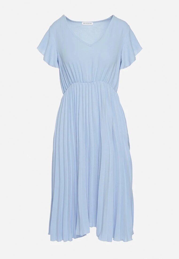 new collection Rochie Albastră Deschisă Plisată cu croi evazat și decolteu în V Rissara