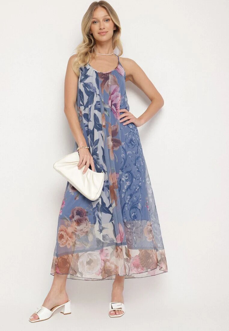 new collection Rochie albastră din plasă cu viscoză cu imprimeu floral Izaleira