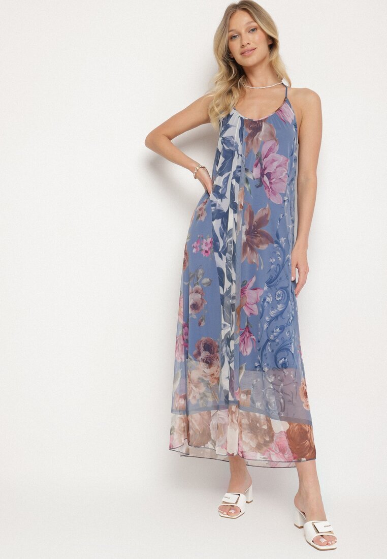 new collection Rochie albastră din plasă cu viscoză cu imprimeu floral Izaleira
