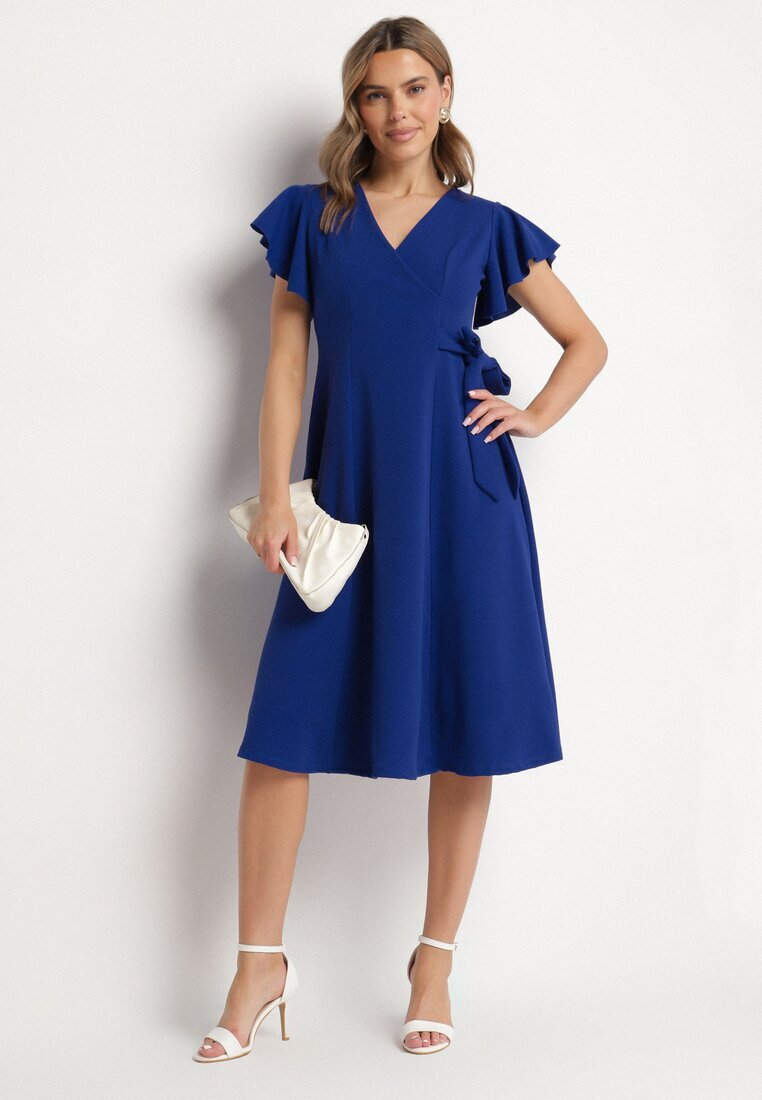 new collection Rochie Albastră Petrecută Cloche cu Cordon în Talie Dannila