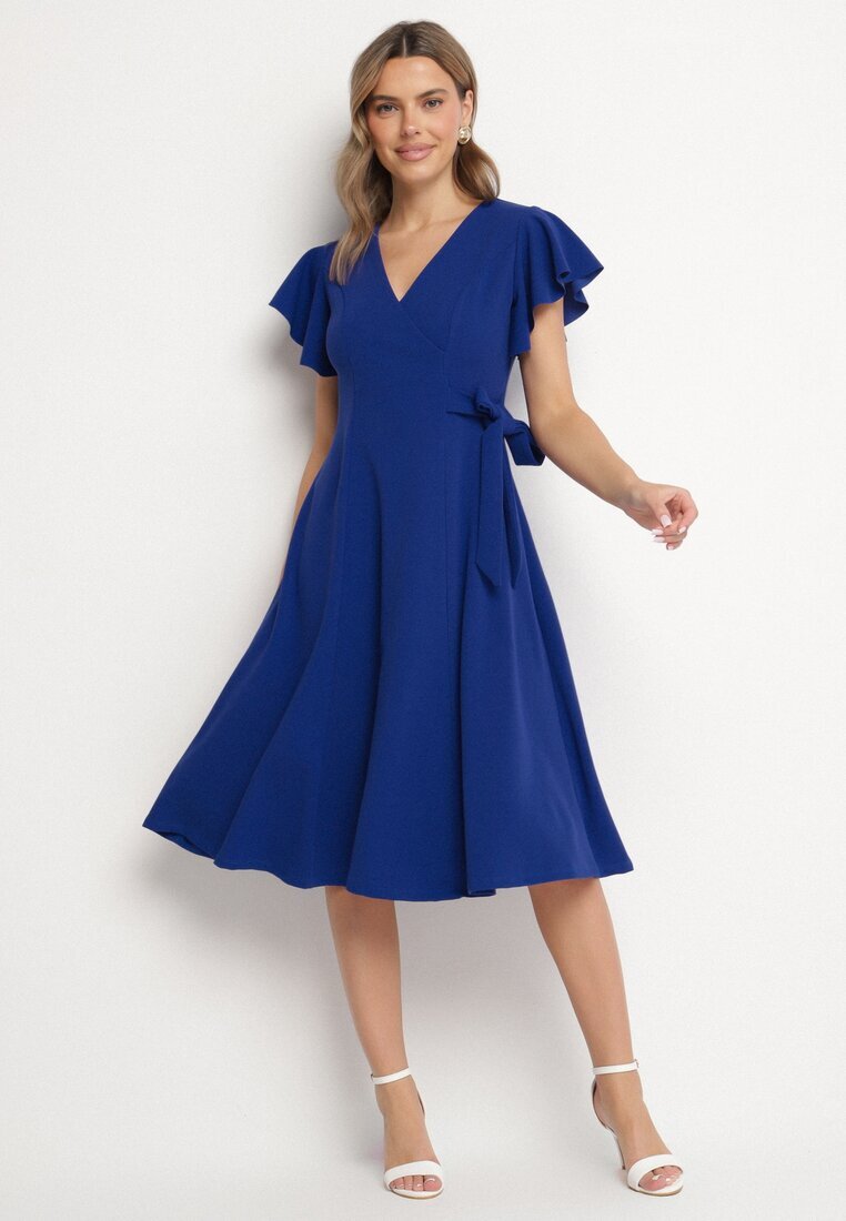 new collection Rochie Albastră Petrecută Cloche cu Cordon în Talie Dannila