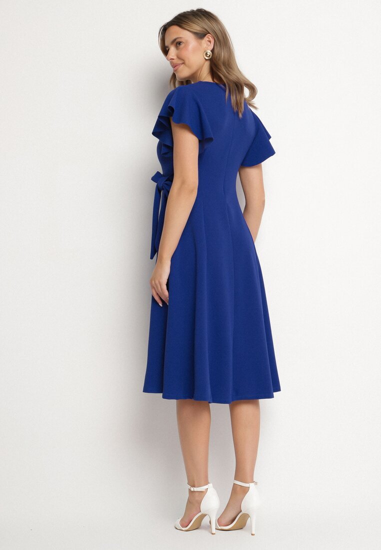 new collection Rochie Albastră Petrecută Cloche cu Cordon în Talie Dannila