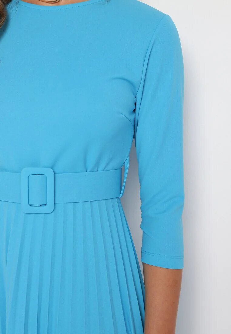 new collection Rochie Albastră Plisată cu Centură Gonge