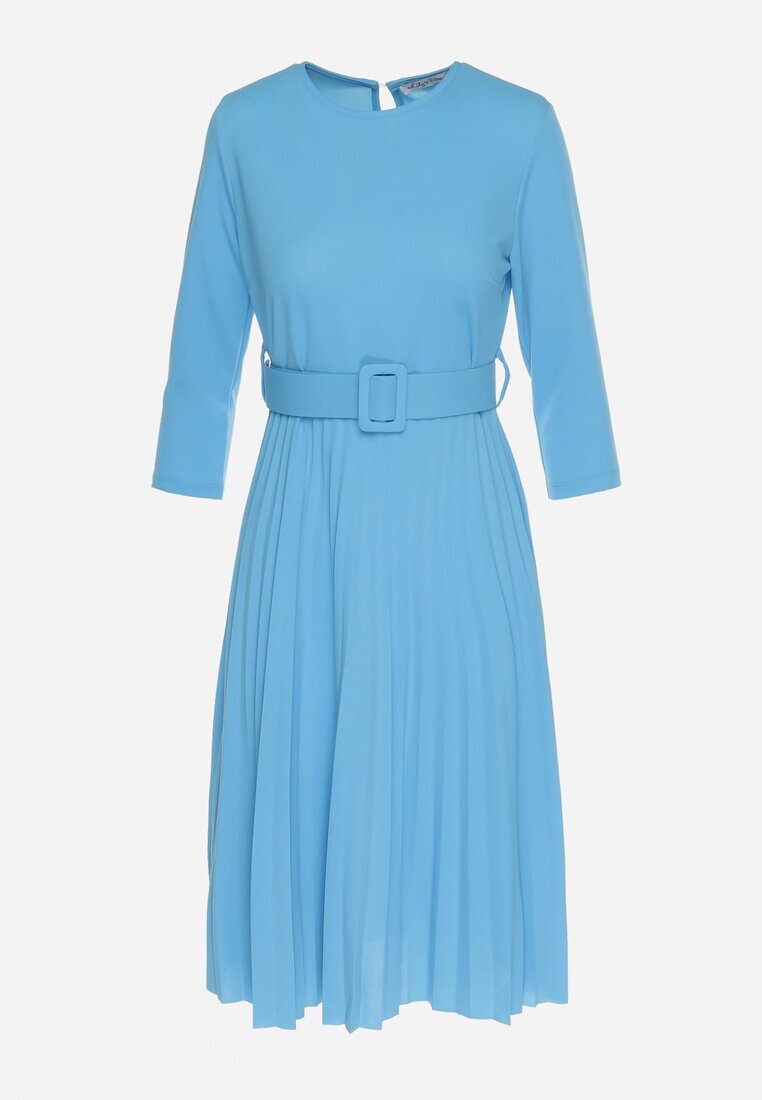 new collection Rochie Albastră Plisată cu Centură Gonge