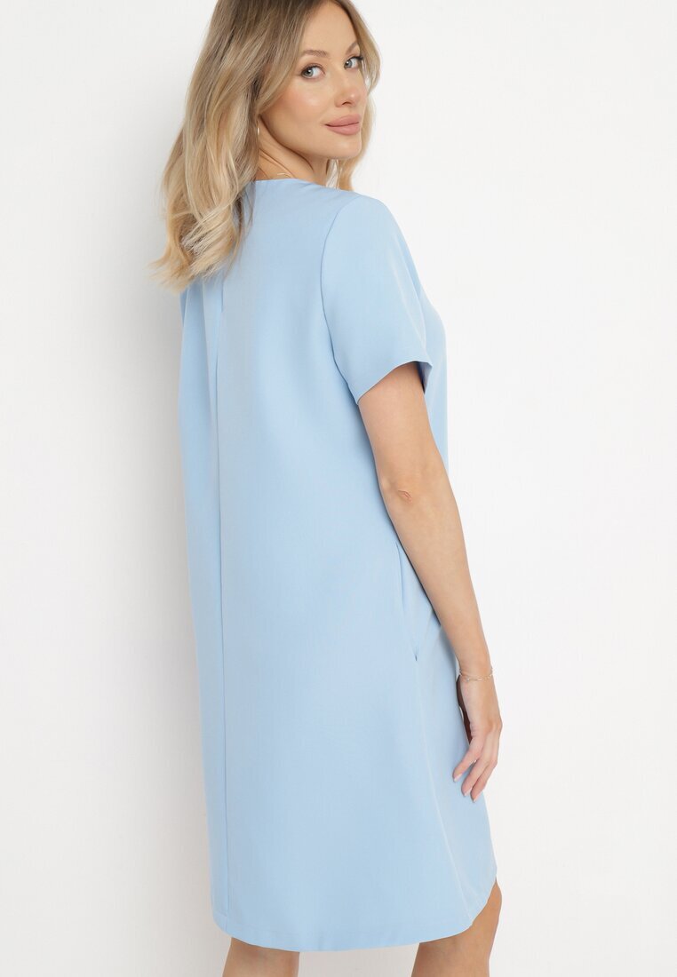 new collection Rochie Albastră Trapez Mini cu Buzunare Hreona