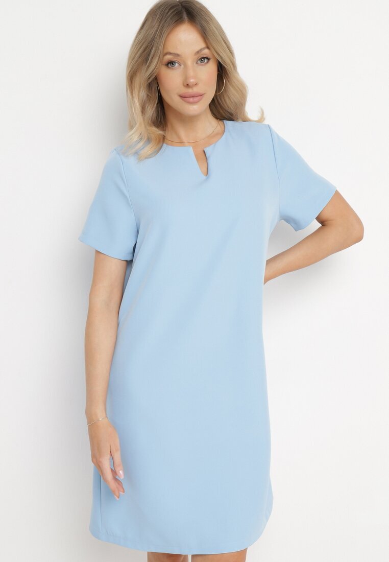 new collection Rochie Albastră Trapez Mini cu Buzunare Hreona
