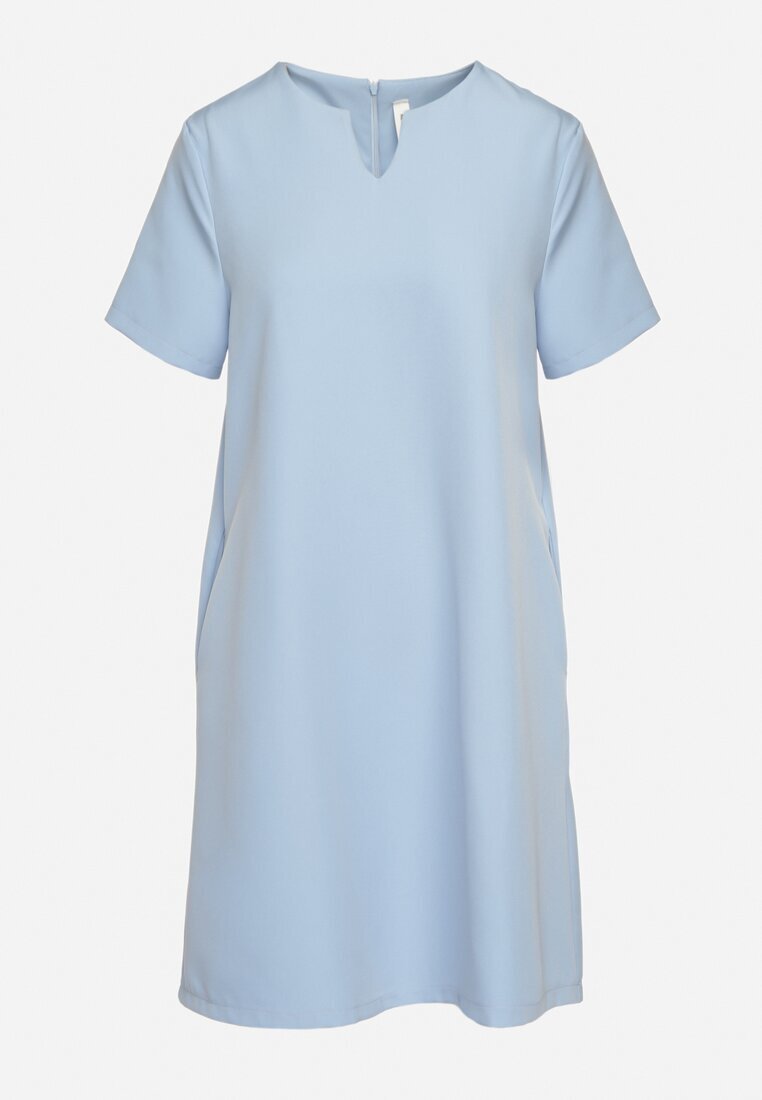new collection Rochie Albastră Trapez Mini cu Buzunare Hreona