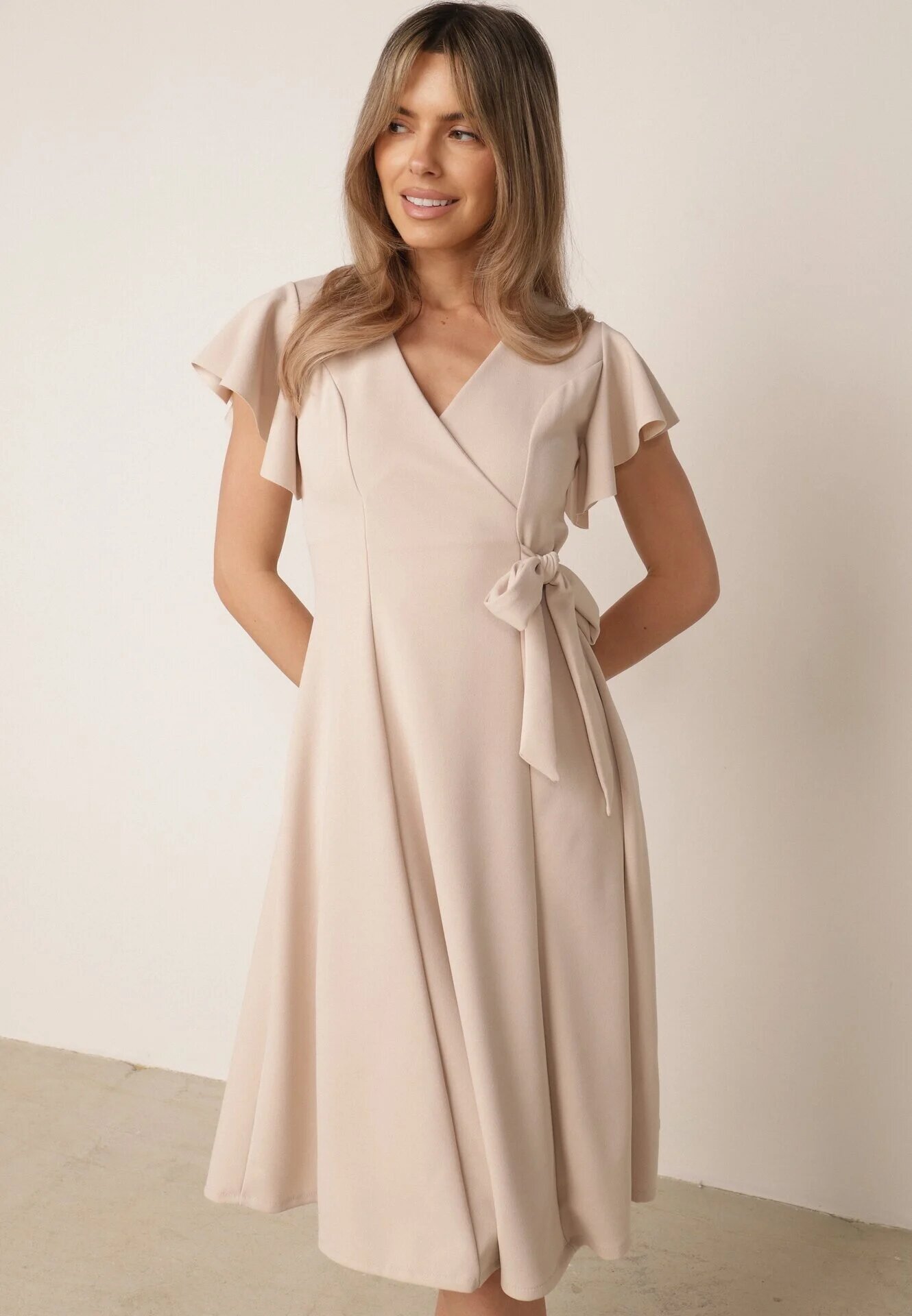 new collection Rochie Bej Cloș Petrecută cu Cordon în Talie Dannila