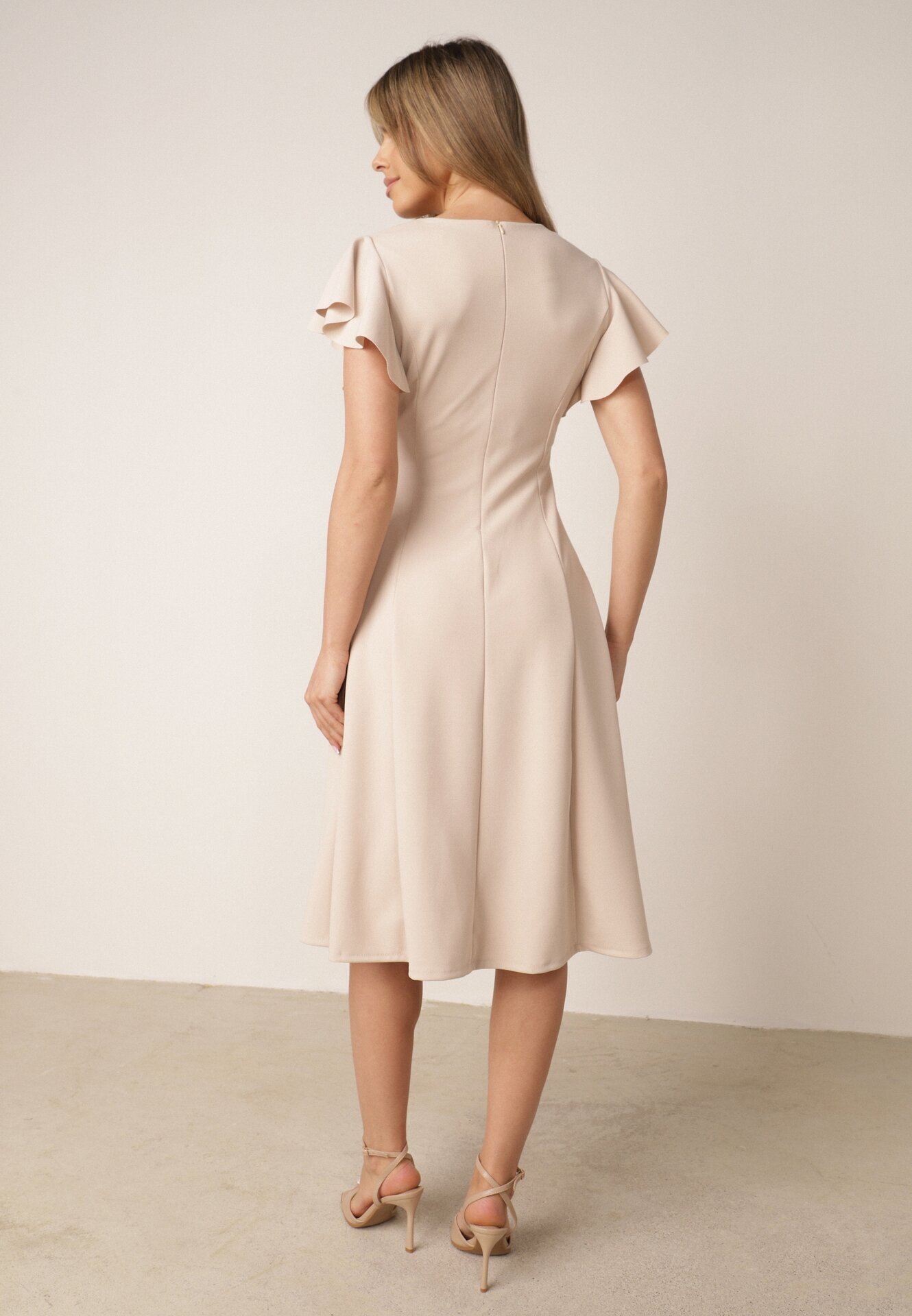 new collection Rochie Bej Cloș Petrecută cu Cordon în Talie Dannila