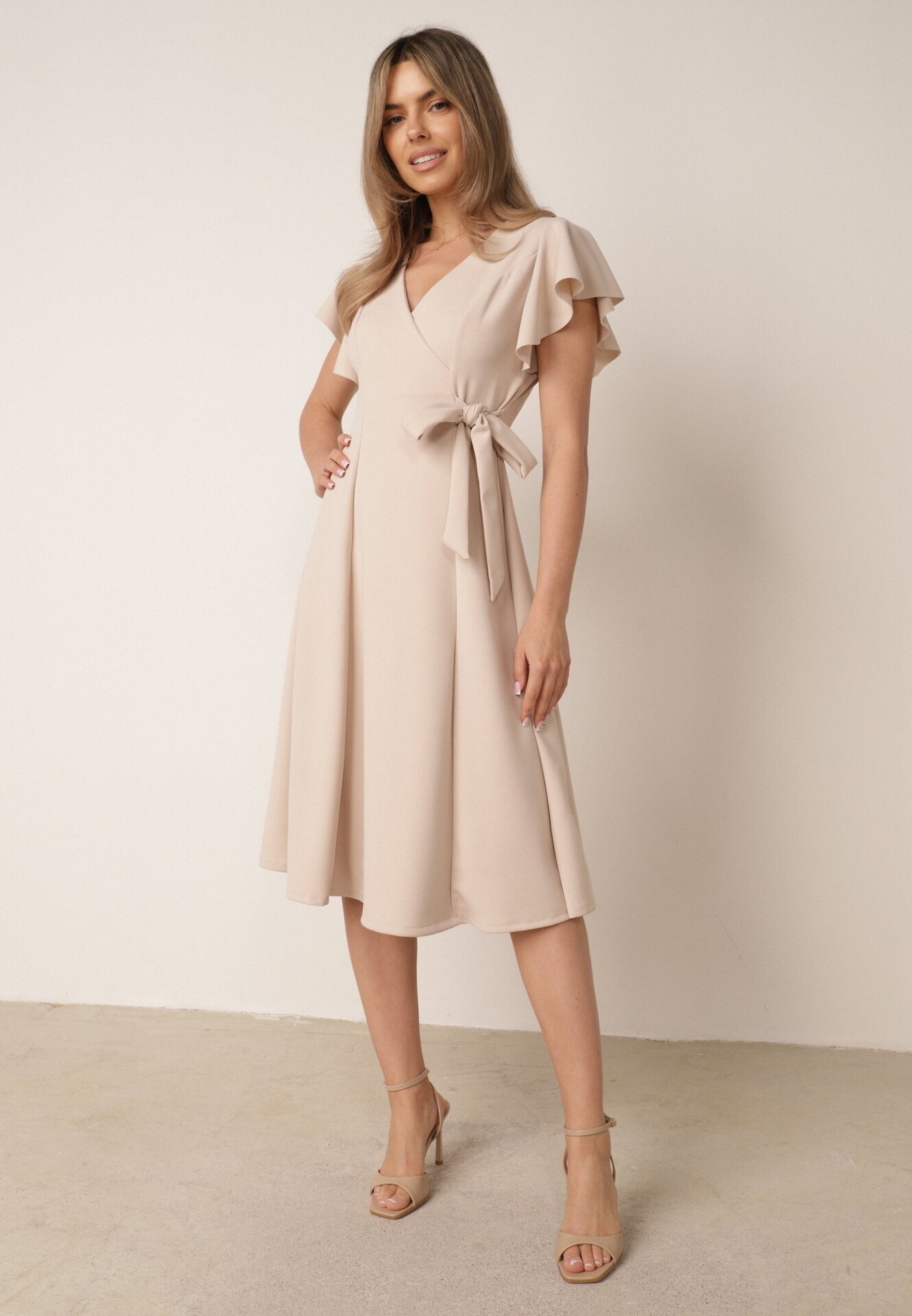 new collection Rochie Bej Cloș Petrecută cu Cordon în Talie Dannila