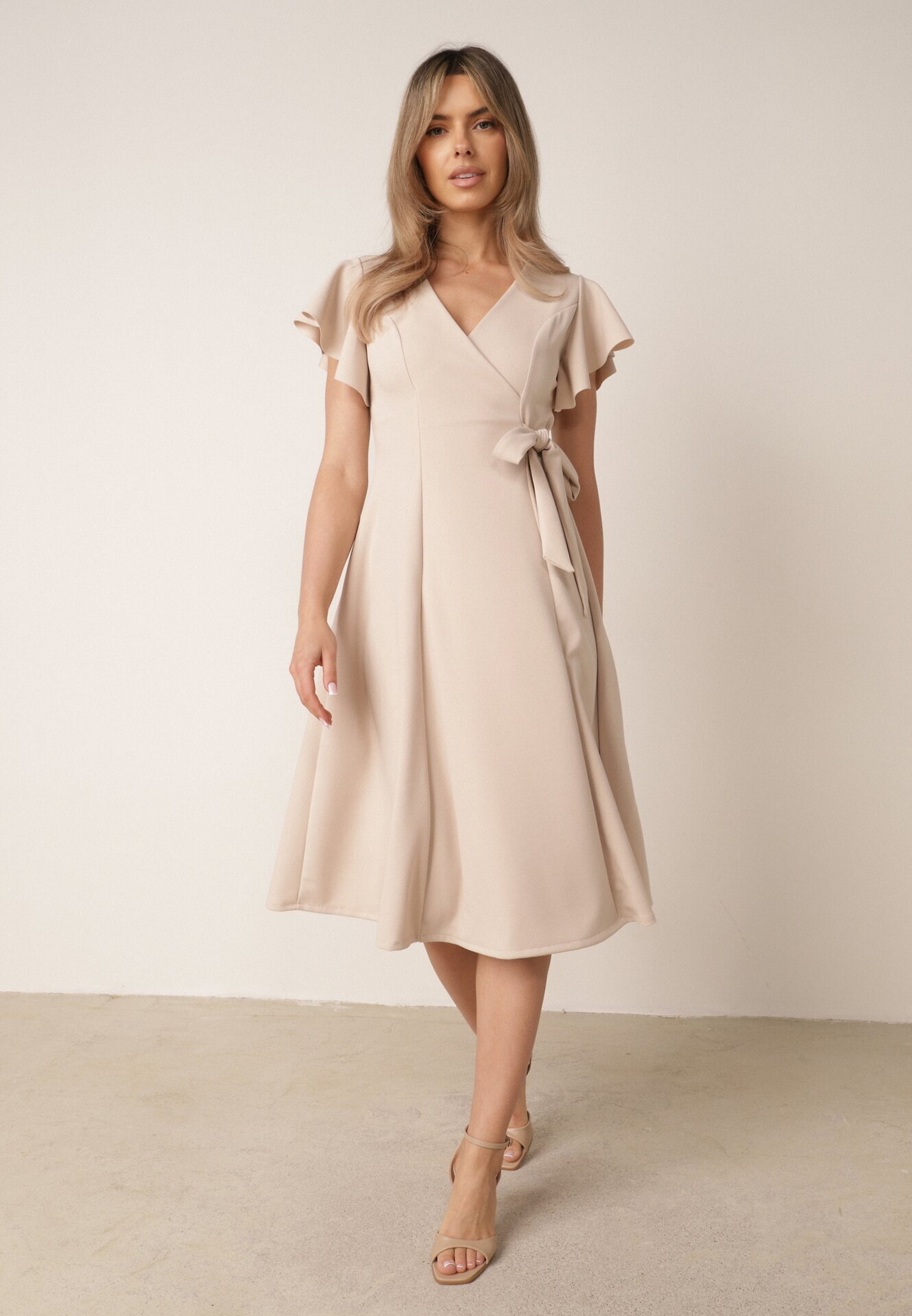 new collection Rochie Bej Cloș Petrecută cu Cordon în Talie Dannila